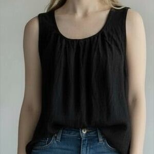 Ralph Lauren Black Relaxed Fit Tank Featuring Round Gathered Neckline Size L